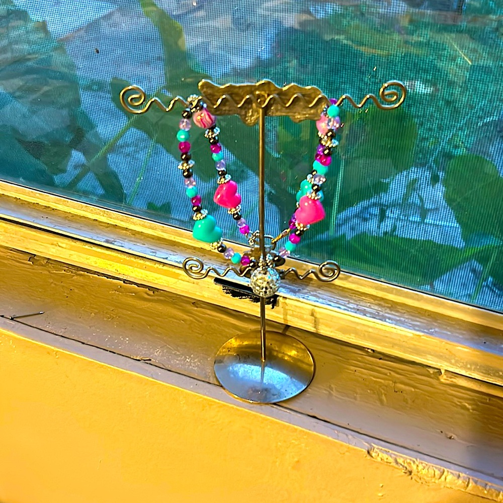 Children’s Handmade Necklace with Disco Ball pendant and Heart Charms